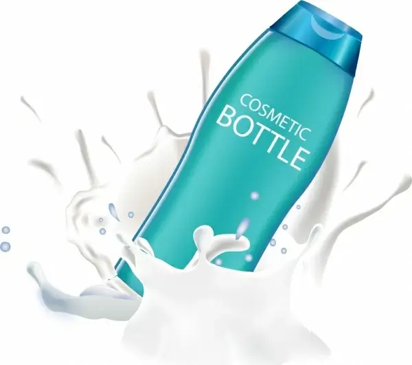 cosmetic advertisement splashing milk realistic bottle icon