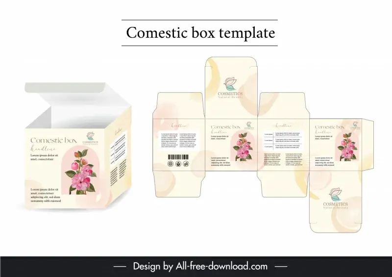 cosmetic box packaging template elegant flat 3d 