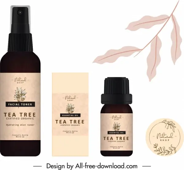 cosmetic label template tea tree sketch elegant classic