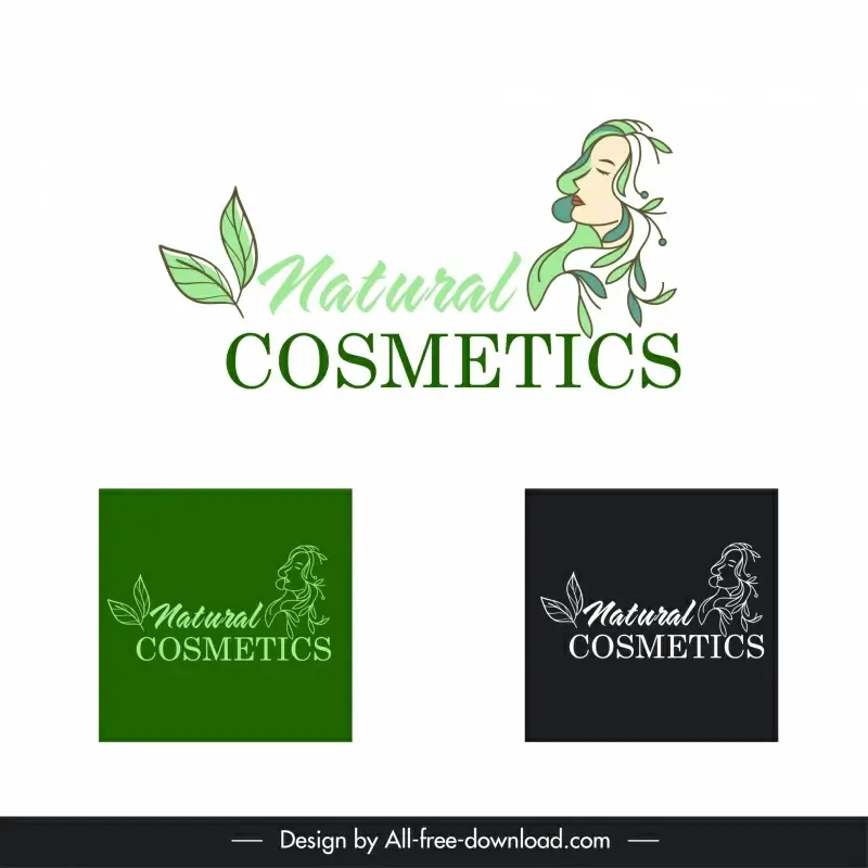 cosmetic logo template elegant handdrawn woman leaf