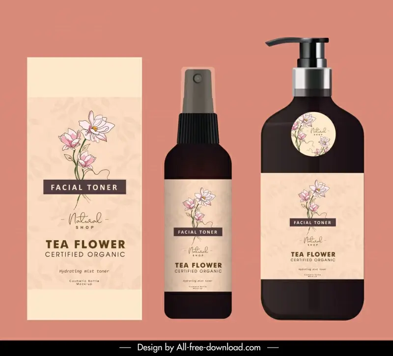 cosmetic product label template elegant classic handdrawn flower decor