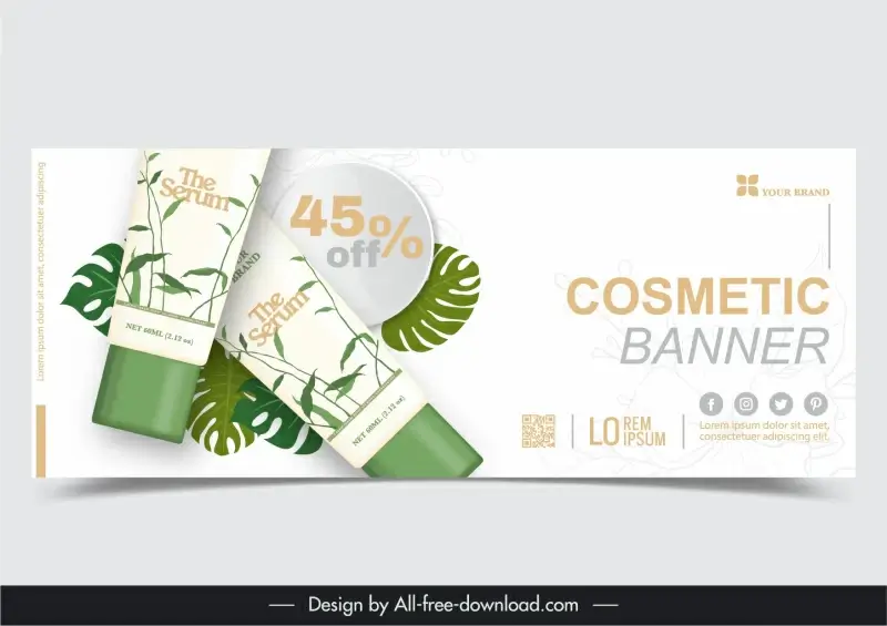 cosmetic sale banner template elegant bright tube leaf
