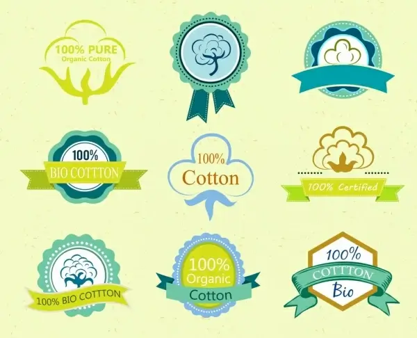 cotton tags collection various colored shapes isolation