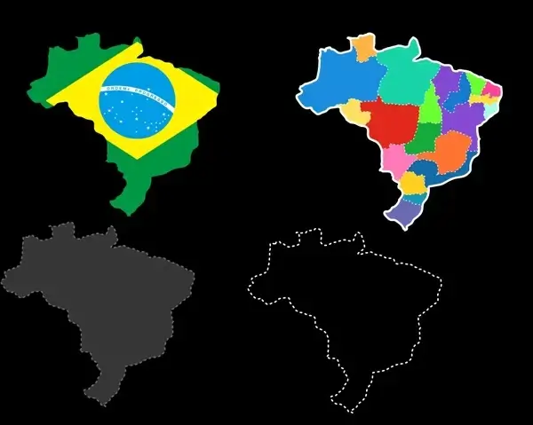 brazil map icons flat sketch flag area decor