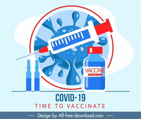 covid19 vaccination banner virus injection needle vaccine sketch