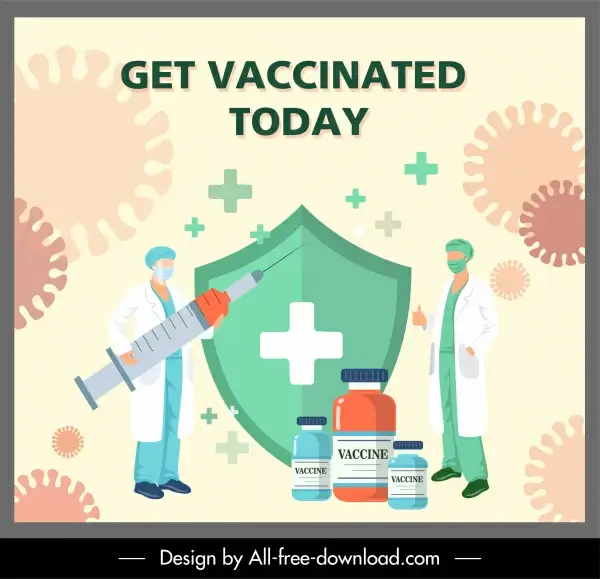 covid19 vaccination poster doctors medical elements sketch