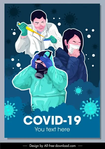 covid 19 banner doctor patient virus icons sketch