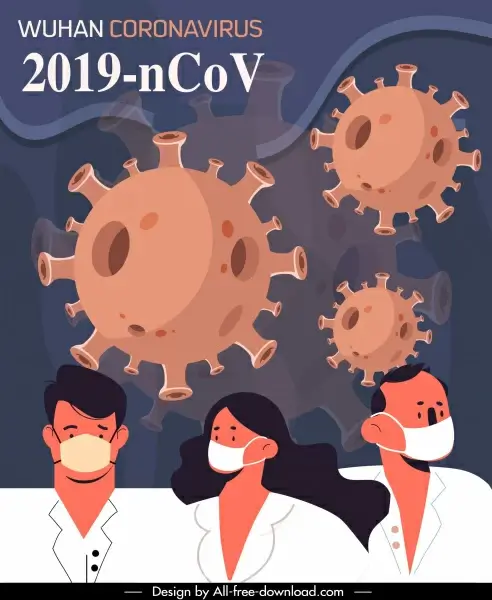 covid 19 banner masking people viruses icons sketch