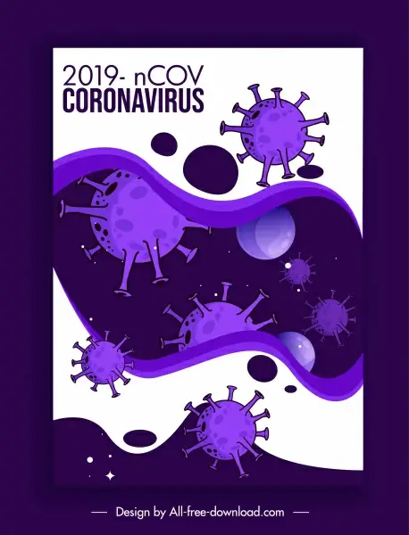 covid 19 banner template contrast violet viruses sketch