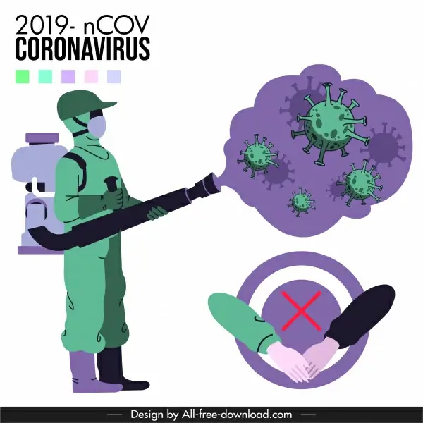 covid 19 disease banner virus sanitation worker sketch
