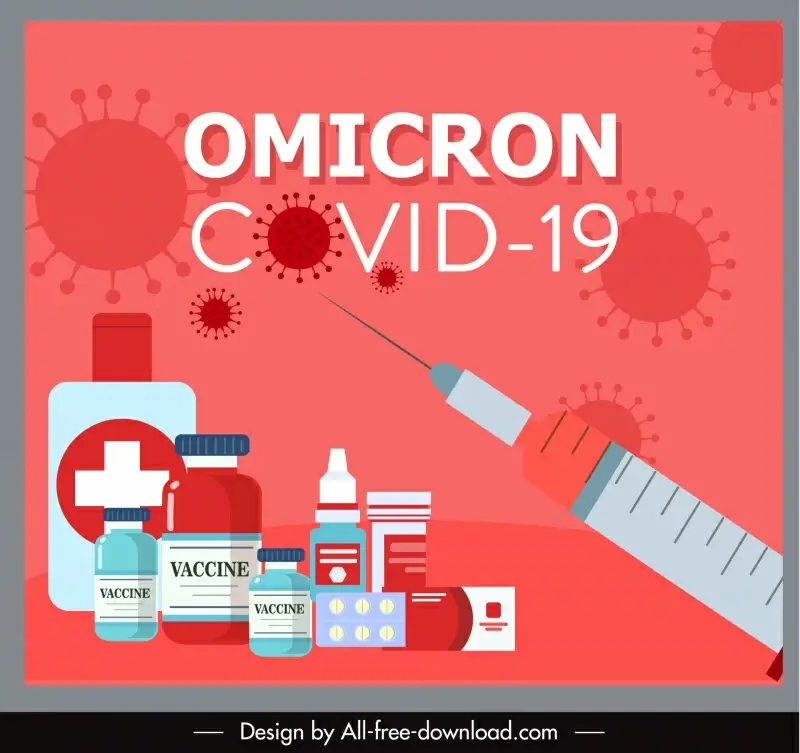 covid-19 omicron poster vaccine drugs flat sketch