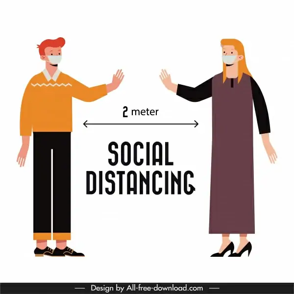 covid 19 poster distance instruction people sketch