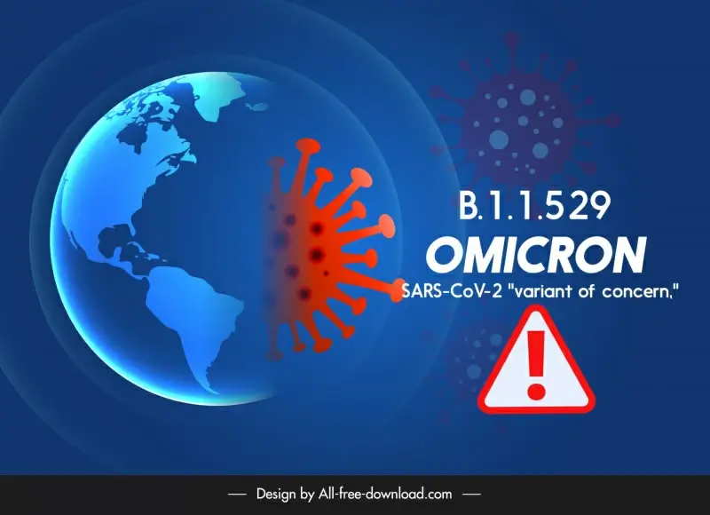 covid-19 variant omicron spreading warning poster globe virus warning sign sketch