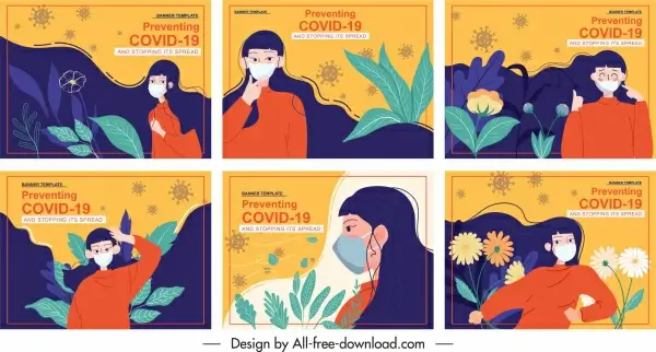 covid poster templates colorful classic woman nature elements