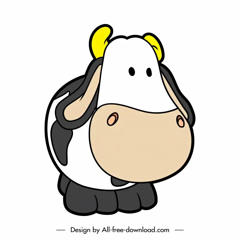  cow icon cute flat handdrawn cartoon outline 