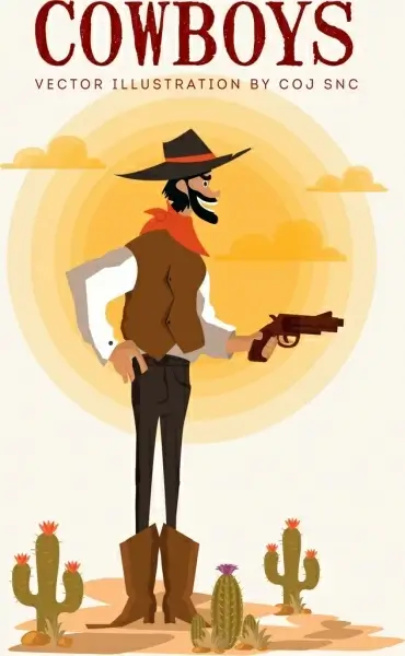 cowboy banner beard man icon colored cartoon design