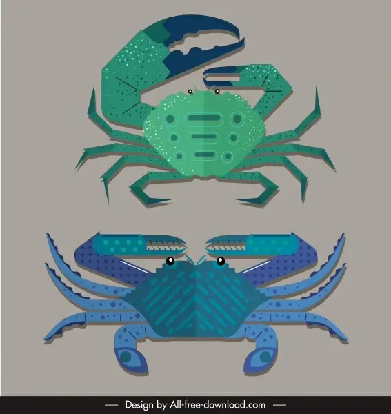 crab species icons colored flat sketch
