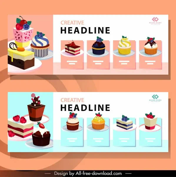 cream cakes banners colorful 3d sketch