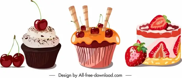 cream cakes icons fruity decor colorful design