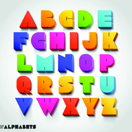 creative 3d colored alphabet design vector