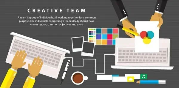 creative team concept with working hands illustration