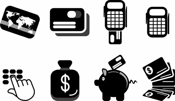 credit card design elements black white symbols sketch