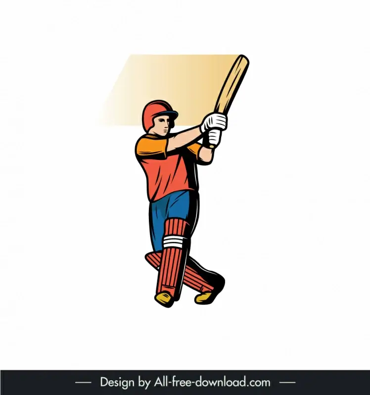 cricket player icon dynamic handdrawn cartoon sketch
