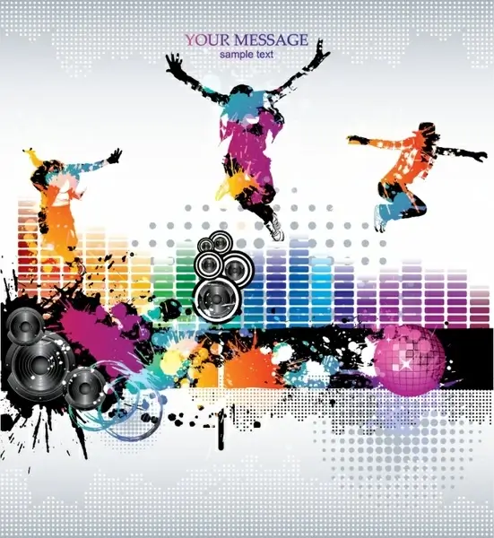 music party background colorful grunge dancer icons decor