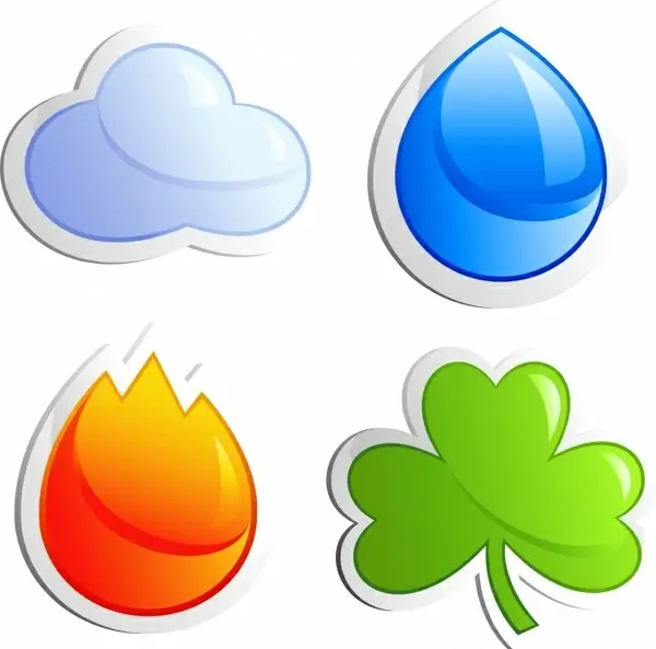 nature icons flat cloud water fire leaf sketch