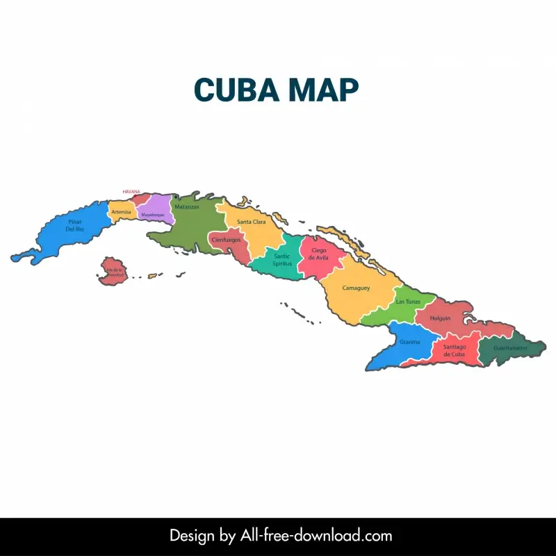 cuba map poster flat colorful 