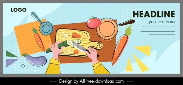 culinary work banner dynamic flat handdrawn sketch