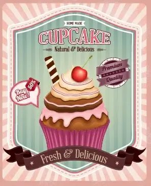 cupcake retro poster vector