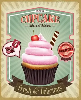 cupcake retro poster vector