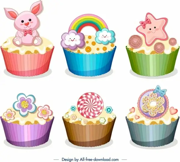 cupcakes icons templates cute colorful decor modern design 