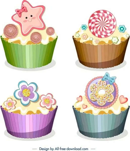 cupcakes icons templates shiny colorful modern decor
