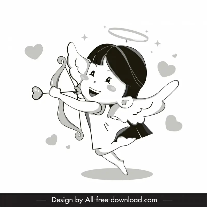 cupid 2 bw icon dynamic cartoon character outline