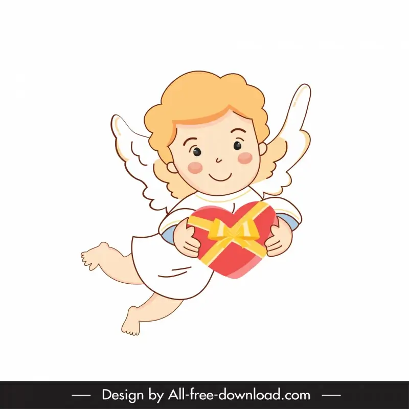 cupid icon cute winged boy handdrawn cartoon character sketch