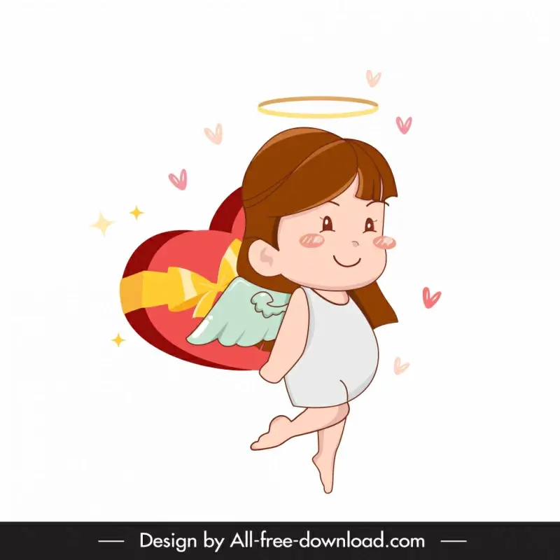cupid icon cute winged girl present sketch
