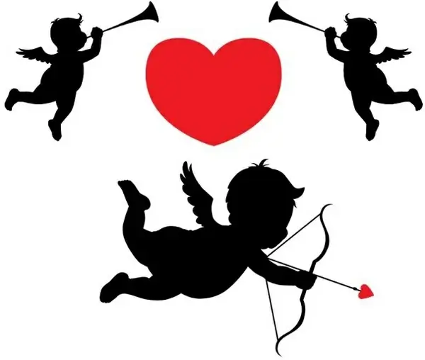 love background heart angels icons silhouette decor