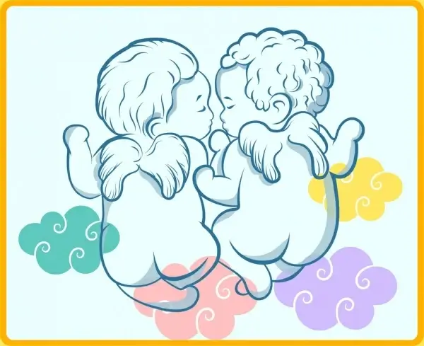 cute angle background colorful clouds kid icons sketch 