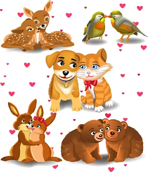 cute animal lovers vector set