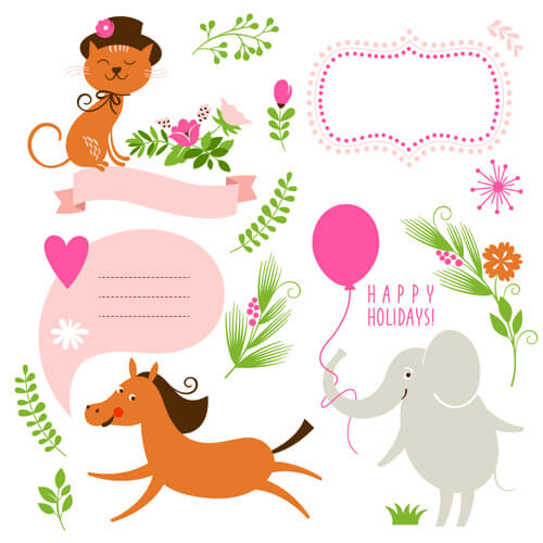 cute animals with labels design vector
