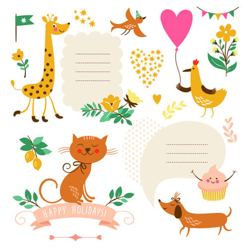 cute animals with labels design vector