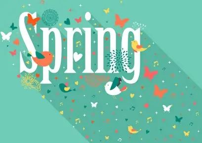 cute animals with spring background vector