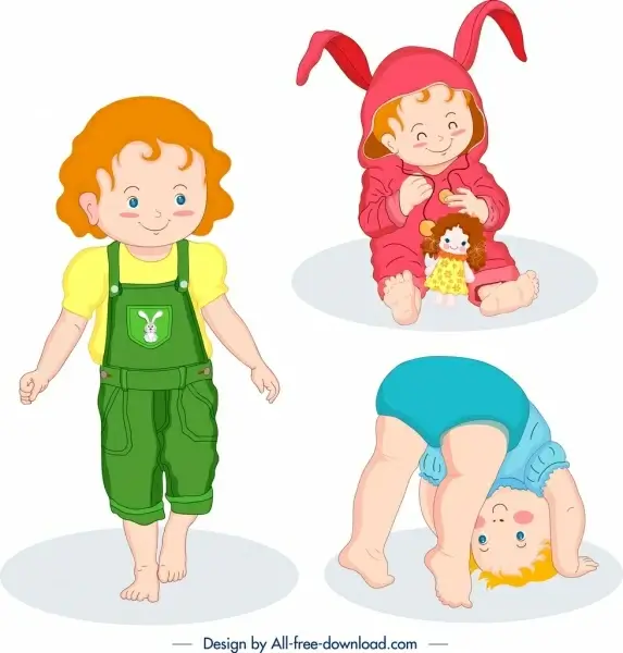 cute baby icons colored cartoon characters