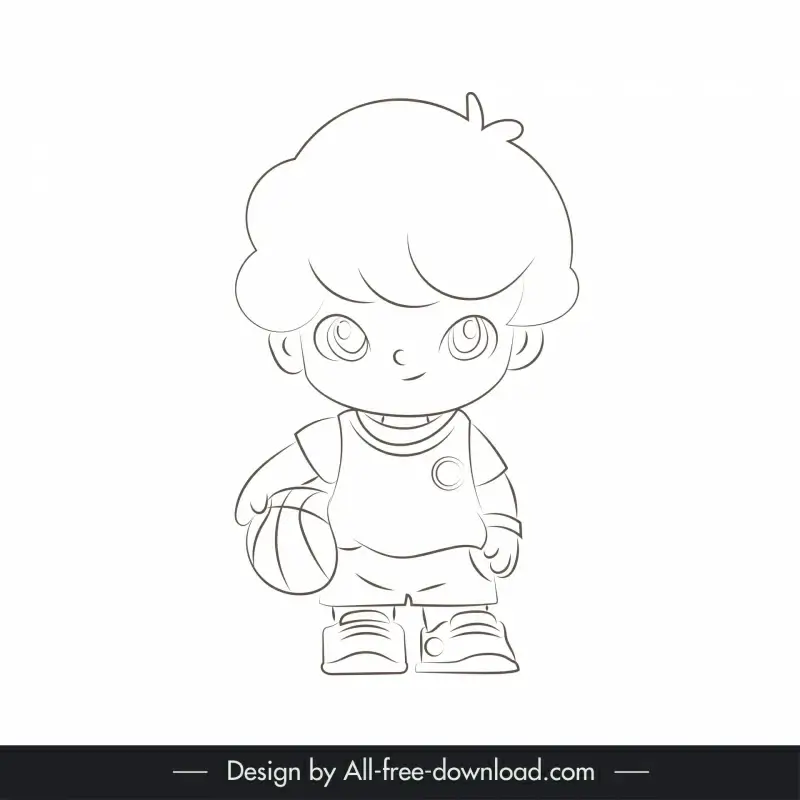 cute boy design elements handdrawn outline 