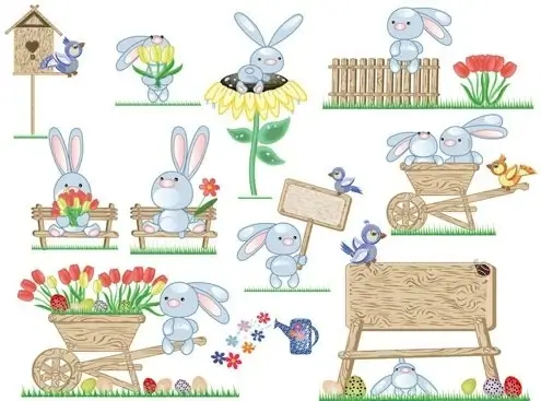 cute bunny easter eggs vector 2