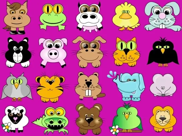 animal icons cute cartoon characters