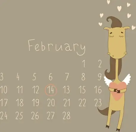 cute cartoon february calendar design vector