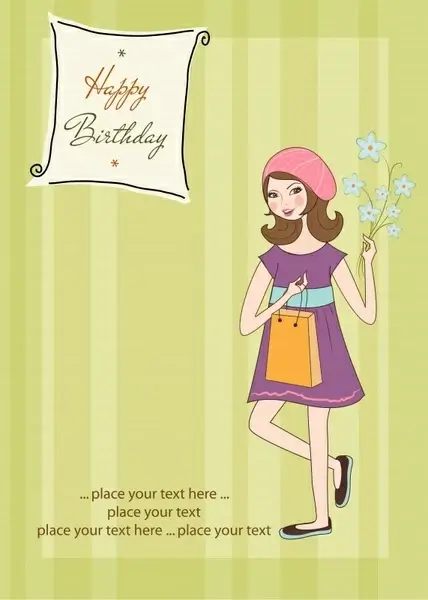 birthday card cover template cute handdrawn girl sketch